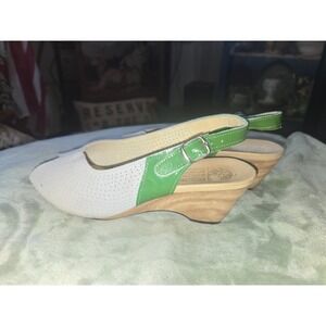 WORISHOFER White and Green Leather Wedge Slingback Shoes